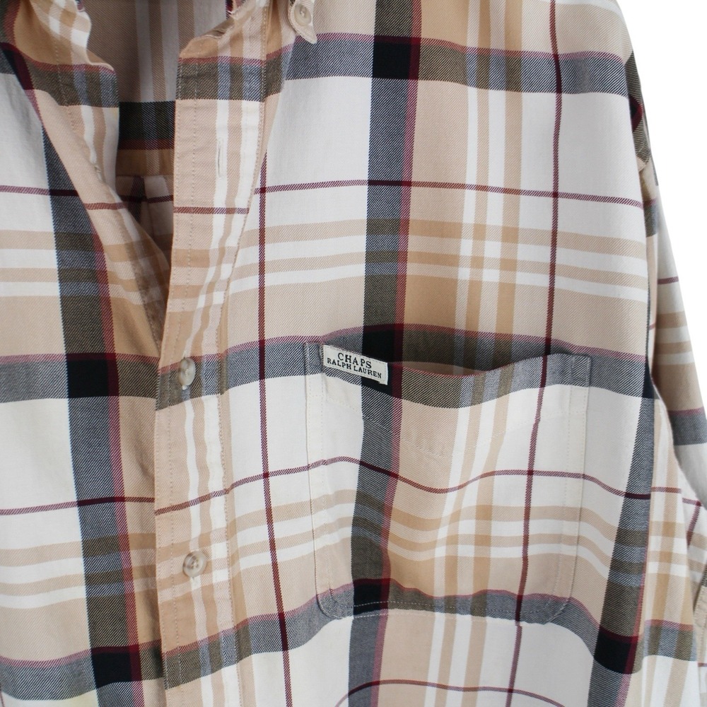 Vintage Chaps Ralph Lauren Plaid Button Up Shirt Beige XL Cotton Classic Fit - Picture 3 of 5